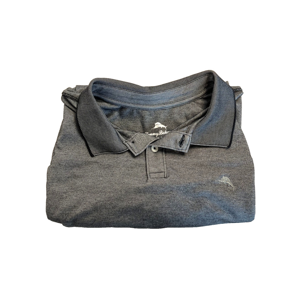 Tommy Bahama Mens XL Gray Heathered Polo Shirt‎ Embroidered Marlin Short Sleeve